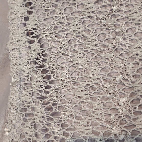 SHERAGANO Gray Lace Overlay Cap Sleeve Skinny Belt Modest Work Dress - Picture 7 of 12